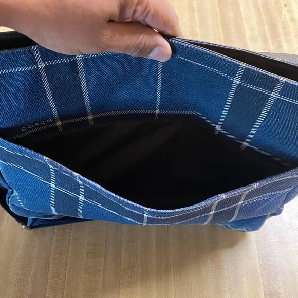 Coach men’s blue plaid messenger bag